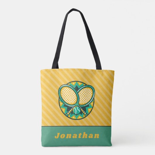 Moderne Tennis Design Theme Rackets Ball & Name Fu Tote Bag (Achterkant)