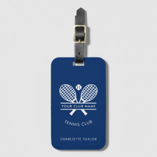 Moderne Tennisclub Naam Rackets Icoon Blauw Op Maa Bagagelabel