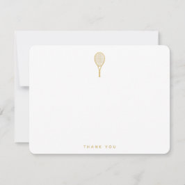 Moderne tennisracket in goud en wit dank je bedankkaart