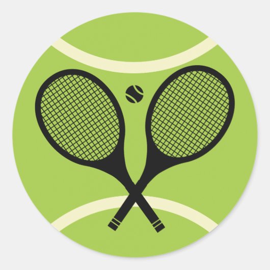 Moderne tennisrackets bal ronde sticker (Voorkant)