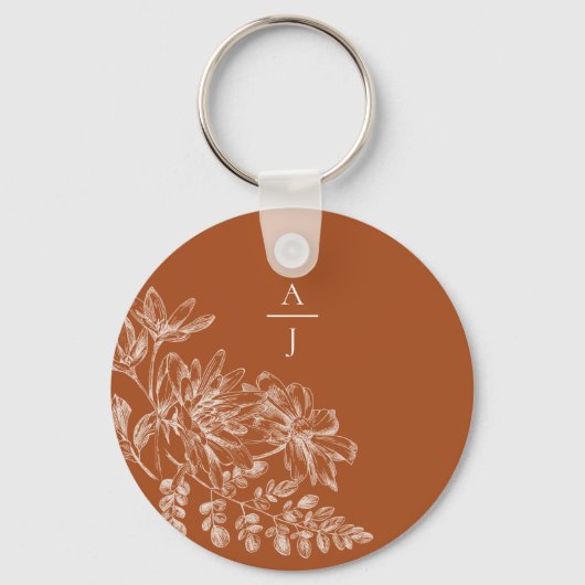 Moderne Terra Cotta Monogram Bloem Sleutelhanger (Voorkant)