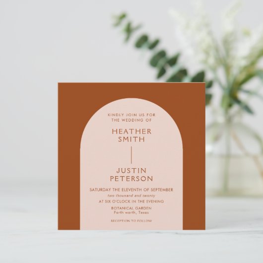 Moderne terracotta aardeachtig vierkant bruiloft u kaart (Staand voorkant)