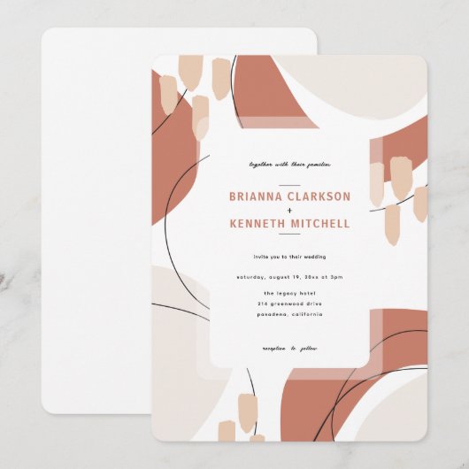 Moderne Terracotta Abstracte afgeronde hoek bruilo Kaart (Voorkant / Achterkant)