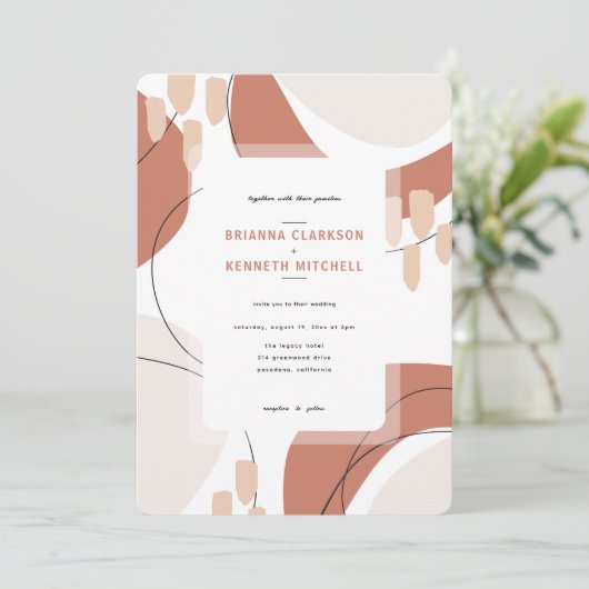 Moderne Terracotta Abstracte afgeronde hoek bruilo Kaart (Staand voorkant)