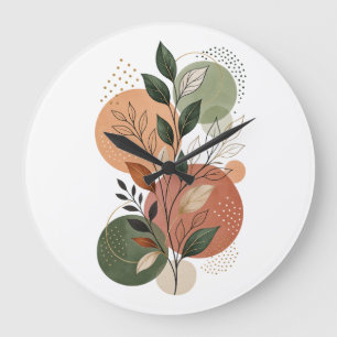 Moderne Terracotta Abstracte Vormen en Botanische Grote Klok