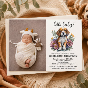 Moderne Terracotta Baby Shower met Hondje Kaart