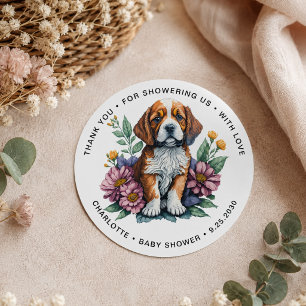 Moderne Terracotta Baby Shower met Hondje Ronde Sticker