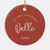 Moderne Terracotta Baby's Eerste Kerstfoto Keramisch Ornament (Voorkant)