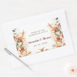 Moderne Terracotta Bedankt Script Wedding Rechthoekige Sticker<br><div class="desc">Voeg een vleugje elegantie en dankbaarheid toe aan uw huwelijksgunsten met onze moderne terracotta Thank You Script Wedding Rectangle Sticker. Met een prachtig ontworpen bloemstuk in aardse terracotta tinten, combineert deze sticker naadloos moderne typografie met klassieke elegantie. Ideaal voor bruiloften, verjaardagen en andere speciale gelegenheden, deze stickers kunnen worden gebruikt...</div>
