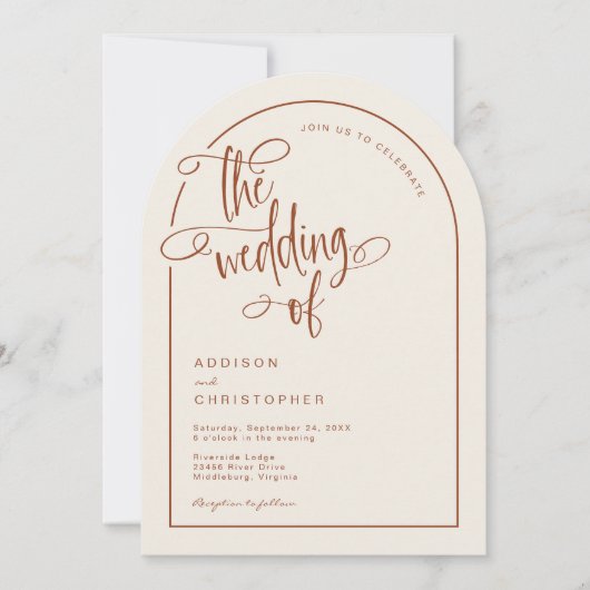 Moderne Terracotta Beige handgeschreven script bru Kaart (Voorkant)