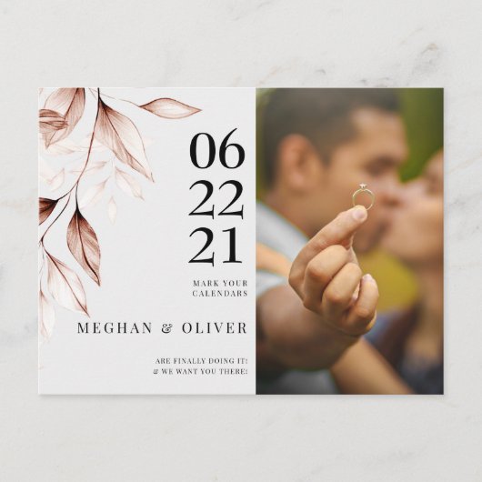 Moderne Terracotta Blad Schets Foto Bewaar de Datu Briefkaart (Voorkant)