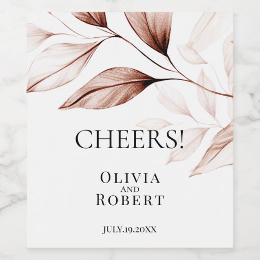 Moderne terracotta bladeren schets wijn etiket (Enkel label)