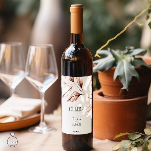 Moderne terracotta bladeren schets wijn etiket