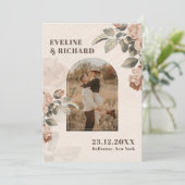 Moderne terracotta bloemen boogsalie groene blader kaart (Staand voorkant)