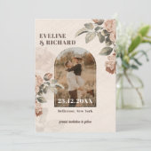 Moderne terracotta bloemen boogsalie groene blader kaart (Staand voorkant)