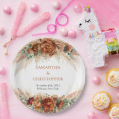 Moderne terracotta bloemen bordeaux pampas groen papieren bordje (Feest)