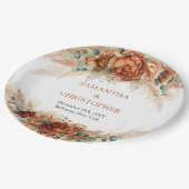 Moderne terracotta bloemen bordeaux pampas groen papieren bordje (Gekanteld)