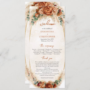 Moderne Terracotta bloemen bordeaux pampas program Programmakaart