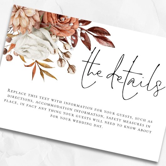 Moderne Terracotta Bloemen QR Code Details Huwelij Informatiekaartje