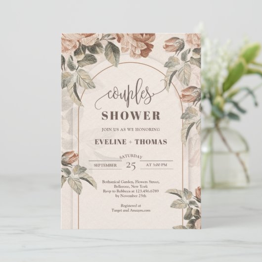 Moderne Terracotta bloemen salie boog koppels douc Kaart (Staand voorkant)