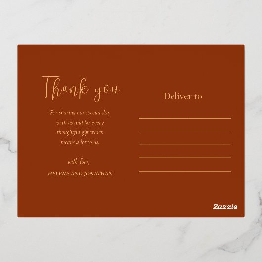 Moderne terracotta bloemenbruiloft dank u folie feestdagen briefkaart (Achterkant)