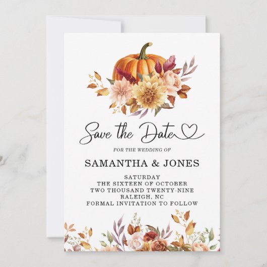 Moderne Terracotta Bloemenkleurige Pompoen Save The Date (Voorkant)