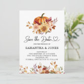 Moderne Terracotta Bloemenkleurige Pompoen Save The Date (Staand voorkant)