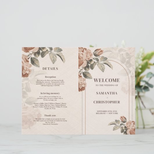 Moderne Terracotta bloemensalie groen blad bruilof (Staand voorkant)