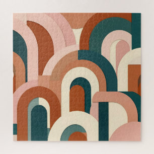 Moderne Terracotta Blush Roze Teal Geometrische Bo Legpuzzel