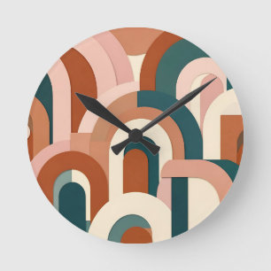 Moderne Terracotta Blush Roze Teal Geometrische Bo Ronde Klok