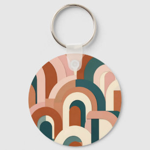 Moderne Terracotta Blush Roze Teal Geometrische Bo Sleutelhanger