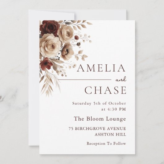 Moderne Terracotta Boheemse Bloem Bruiloft Kaart (Voorkant)