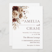 Moderne Terracotta Boheemse Bloem Bruiloft Kaart (Voorkant / Achterkant)