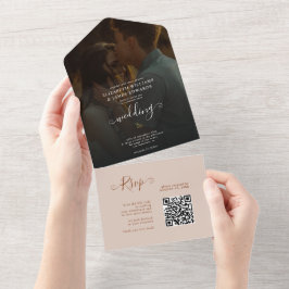 Moderne Terracotta Boheemse Trouw-RSVP QR-code All In One Uitnodiging