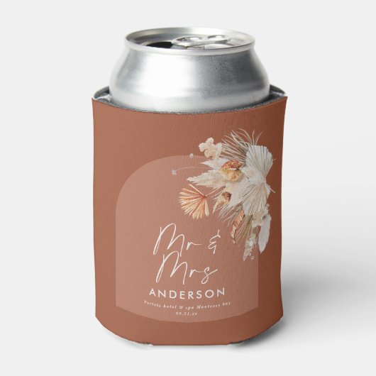 moderne terracotta bohemian pampas bruiloft blikjeskoeler (Blikje Voorkant)