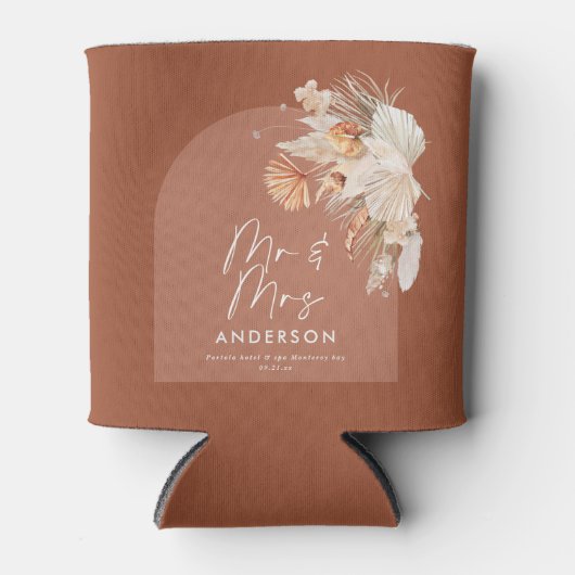 moderne terracotta bohemian pampas bruiloft blikjeskoeler (Voorkant)