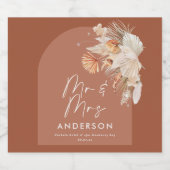 moderne terracotta bohemian pampas gras Mr. & Mrs. Sparkling Wijnetiket (Enkel label)