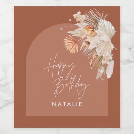 moderne terracotta bohian pampas wijn etiket (Enkel label)