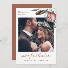Moderne terracotta boho bloemenfoto bruiloft save the date