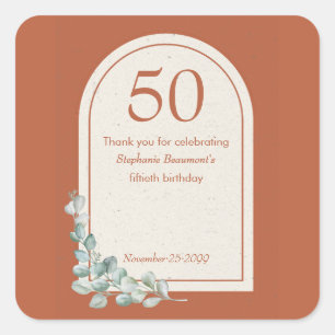 Moderne Terracotta Boog Eucalyptus 50ste Verjaarda Vierkante Sticker