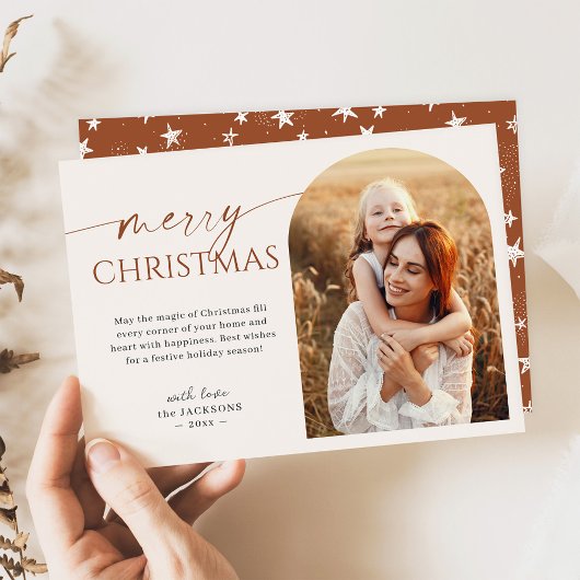 Moderne terracotta boog foto Vrolijk Kerstfeest Feestdagenkaart