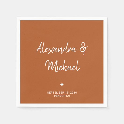 Moderne terracotta bruiloft met eenvoudig script servet (Voorkant)
