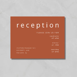 Moderne Terracotta bruiloft receptie Informatiekaartje