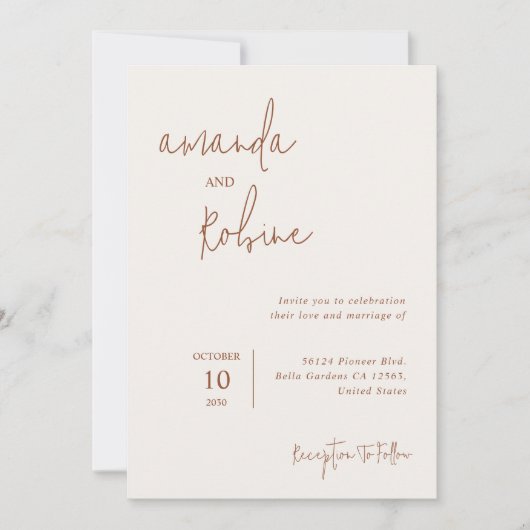 Moderne terracotta bruiloft uitnodiging (Voorkant)