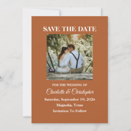 Moderne Terracotta Bruin Oranje Herfst Bruiloft Save The Date