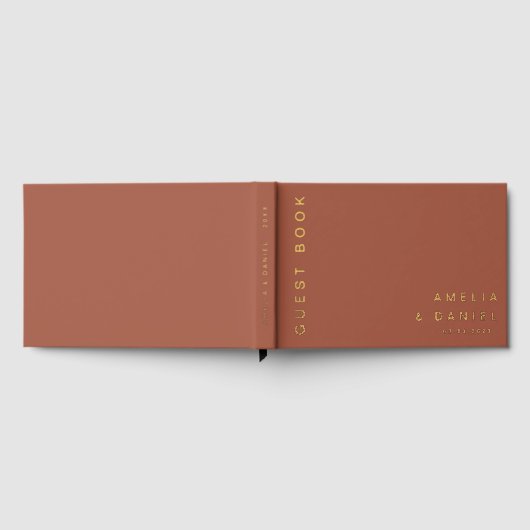 Moderne terracotta bruine bruiloft namen datum fol gastenboek (Volledig)