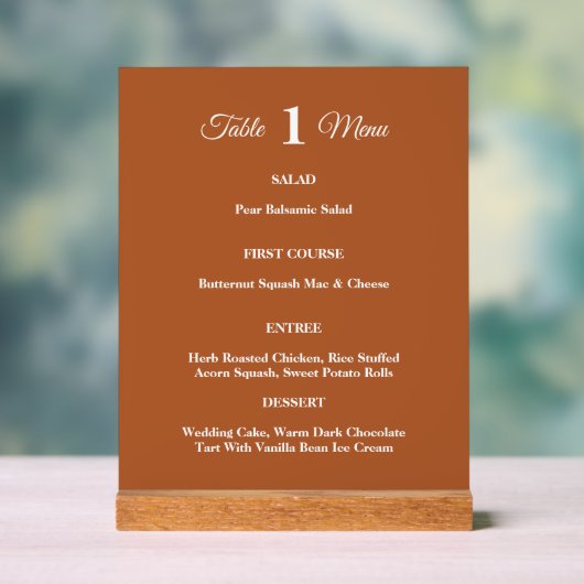 Moderne Terracotta Brunt Sinaasappel Fall bruiloft Acryl Bord (Neutraal)