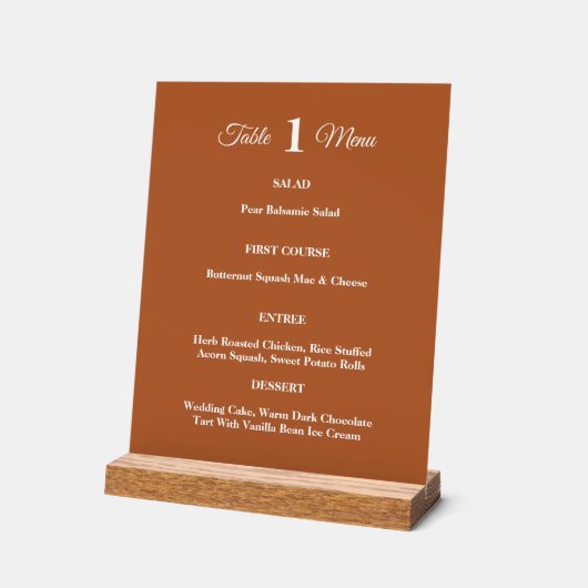 Moderne Terracotta Brunt Sinaasappel Fall bruiloft Acryl Bord (Hoek)