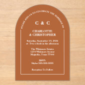 Moderne Terracotta Brunt Sinaasappel Fall bruiloft Acryl Uitnodigingen (Voorkant)