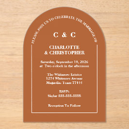 Moderne Terracotta Brunt Sinaasappel Fall bruiloft Acryl Uitnodigingen